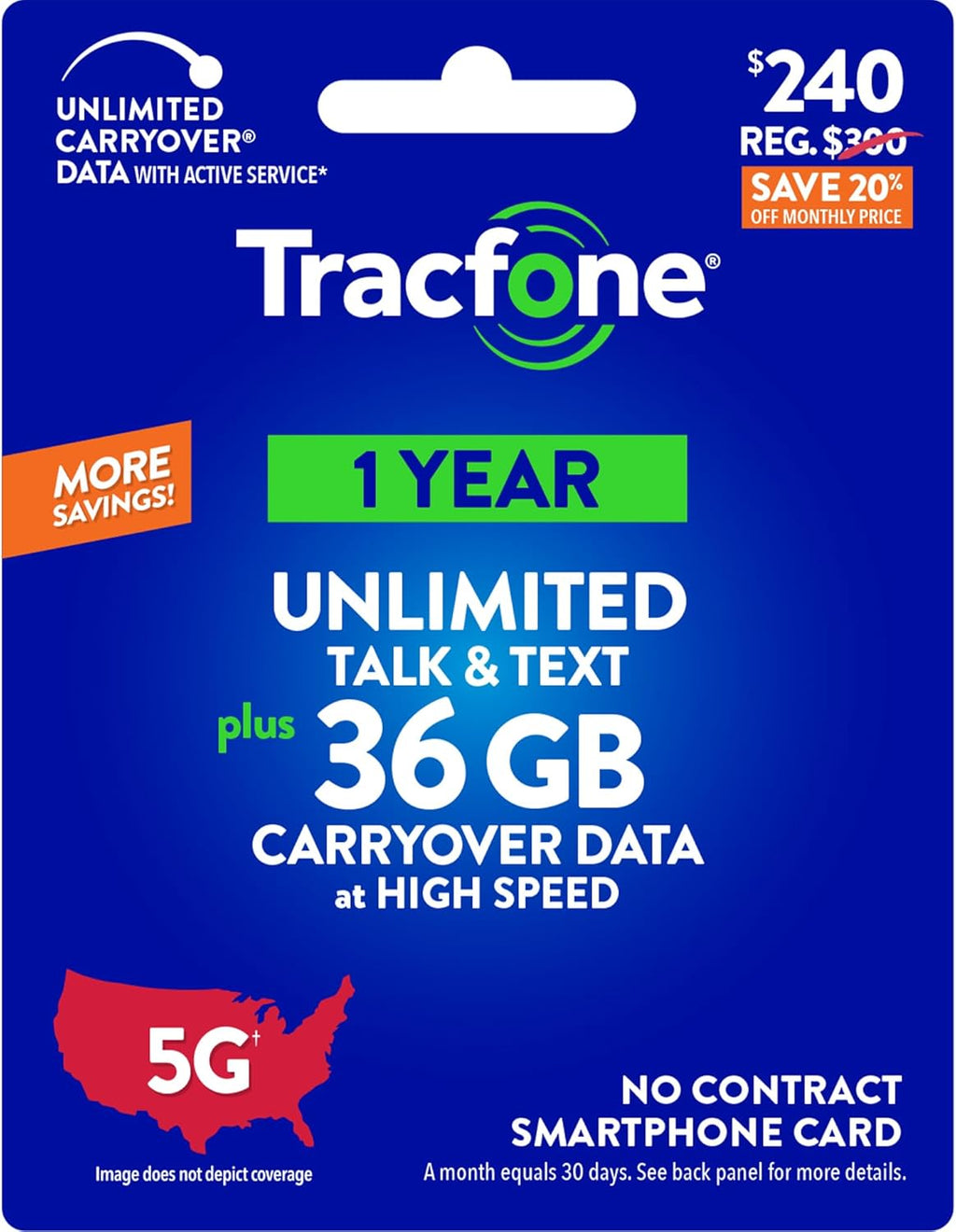 $240 Unlimited Talk & Text Plus 36 GB of Data Annual Prepaid Plan O53876