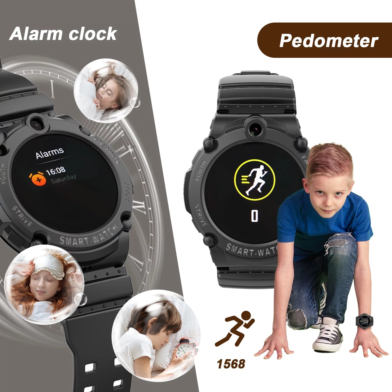 Black Smart Watch with 4G SIM GPS Video Call Pedometer C800513