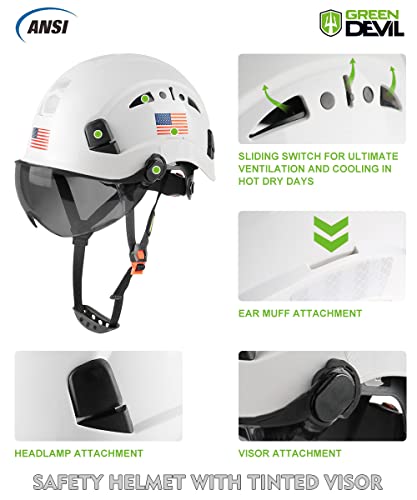 Safety Helmet Hard Hat with Visor Chinstrap Adjustable Lightweight Vented ABS 6-Point Suspension ANSI Z89.1 Approved Z468009