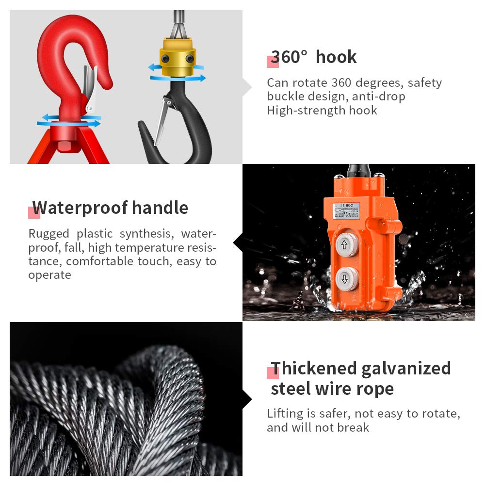 1100LBS 1500W 110V Electric Hoist Winch with 25ft Lifting Height V7959