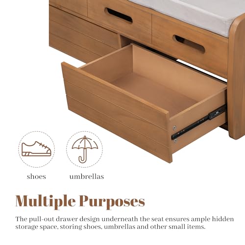 White Wooden Storage Bench with 2 Drawers and Cushion F538366