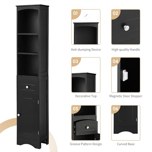 Grey Tall Bathroom Cabinet with Door and Adjustable Shelf U291962