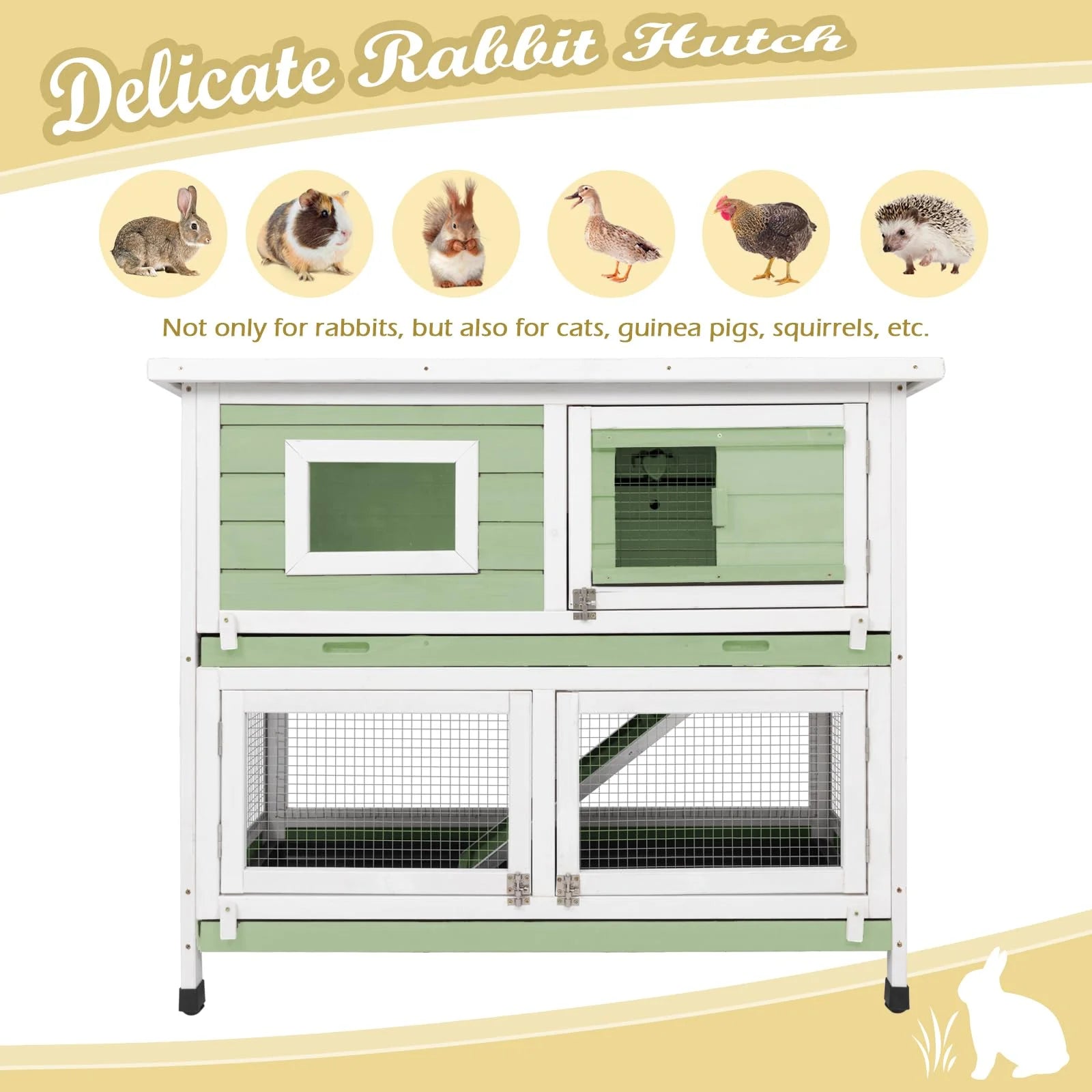 Green Two Story Rabbit Hutch with Wheels A537369