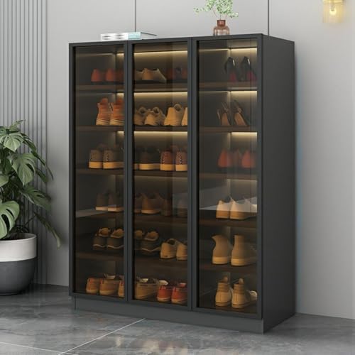 White 6-Tier Shoe Cabinet with Glass Doors R27366