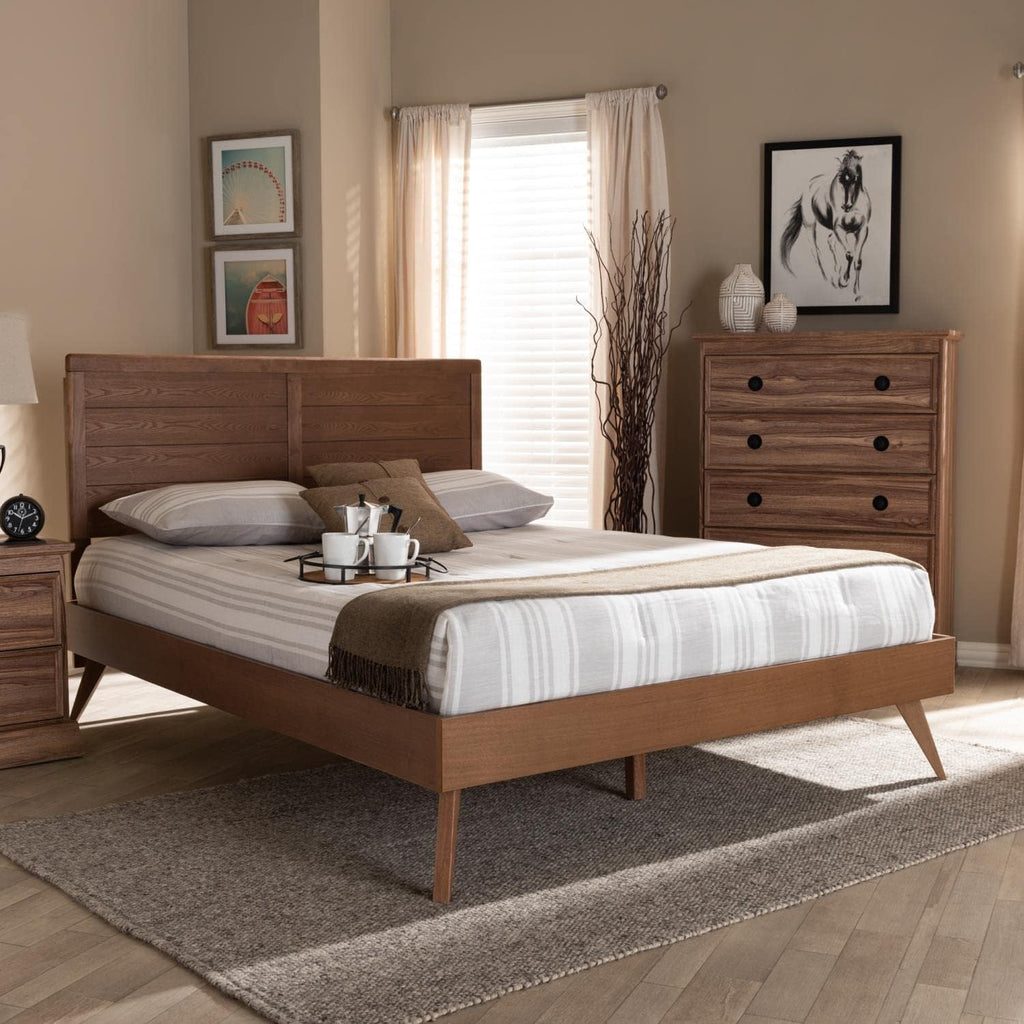 Walnut Brown Wood Queen Platform Bed U664222
