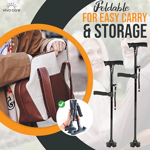 Foldable Adjustable Lightweight Walking Cane with Light & Alarm U8661