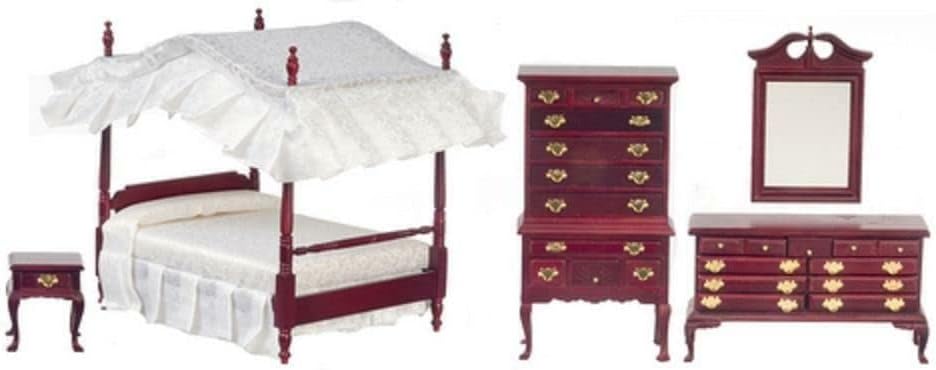 Mahogany Victorian Bedroom Furniture Set with Canopy 4 Poster Bed K837