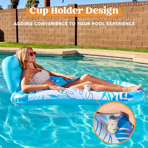 Inflatable Pool Float Lounge Chair with Cup Holders M6398