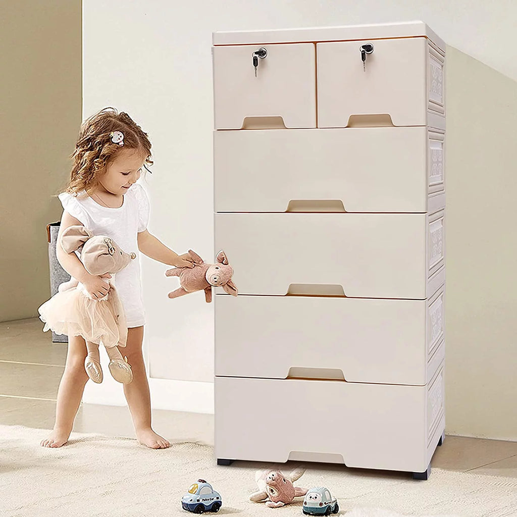 Beige Plastic 6 Drawer Dresser A4277