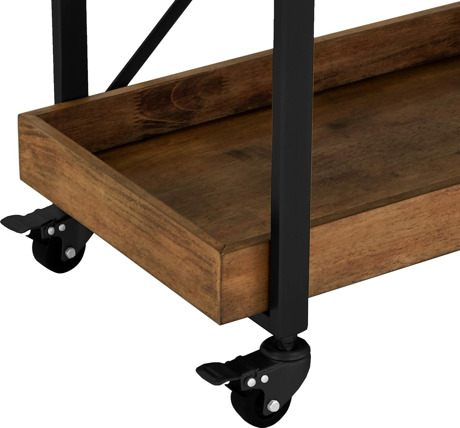 32 Inch Rolling Bar Cart with Wheels, Wood, Matte Black Metal Finish Z8004