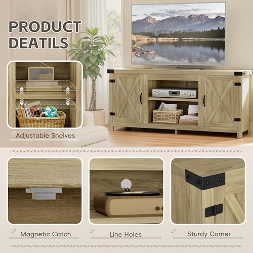 Gray Wash TV Stand with Two Barn Doors and Storage Cabinets E97307