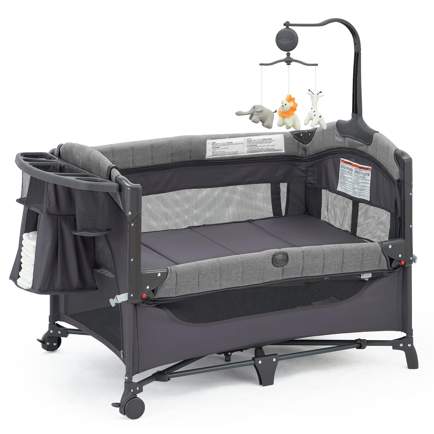 Grey Bassinet with Changing Table and Storage Shelf S8325