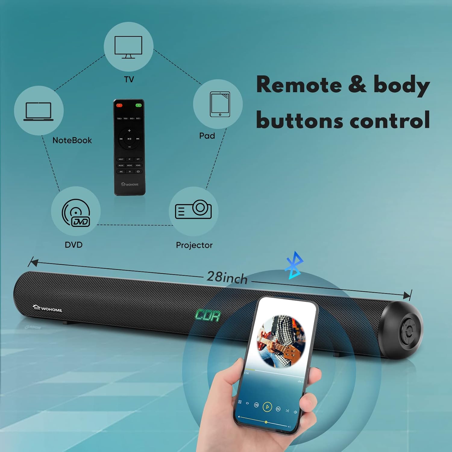 28-Inch 120W Sound Bar with Subwoofer and Wireless Bluetooth C46853
