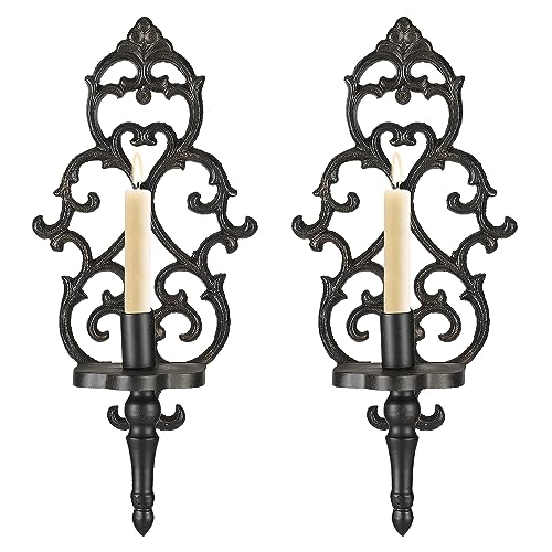 Black Antique Metal Wall Candle Sconce Holder Set of 2 F2471