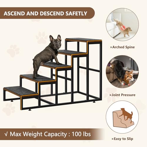 Grey 5 Tier Pet Stairs with Non-Slip Stair Tread S875268