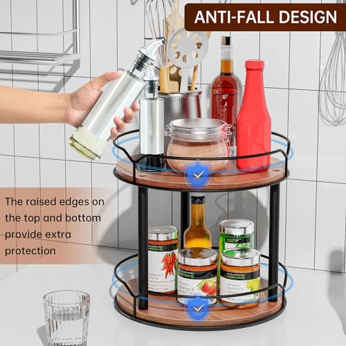 2 Tier 12.4" Wooden Rotating Lazy Susan Organizer I282875