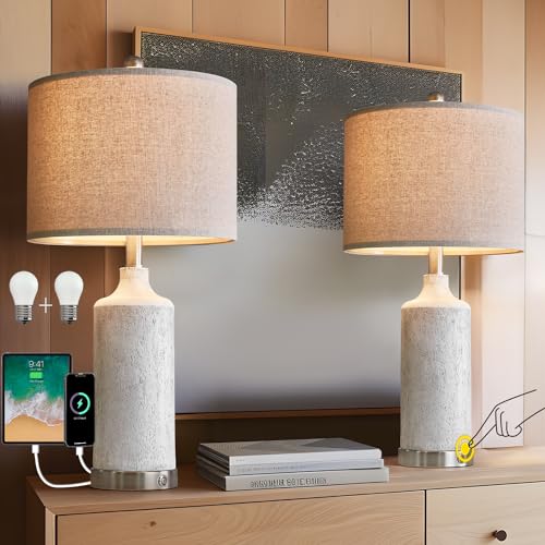 24” Table Lamps Set of 2, 3-Way Dimmable with USB A+C C74242
