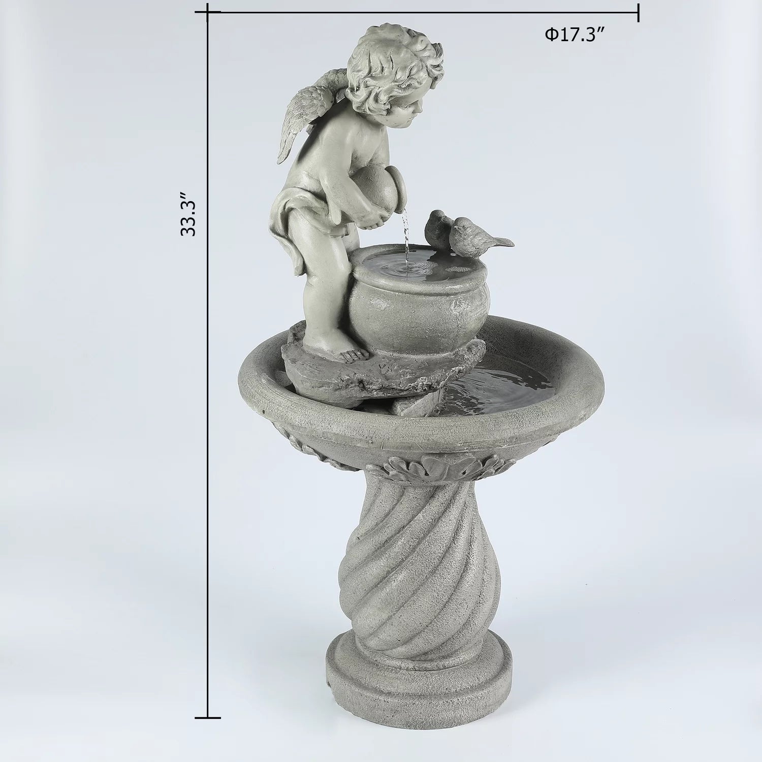 Gray Resin Cherub Birdbath Fountain F6423