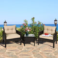 Brown 3PCS Patio Outdoor Rattan Furniture Set with Cushioned Chairs Coffee Table Q873