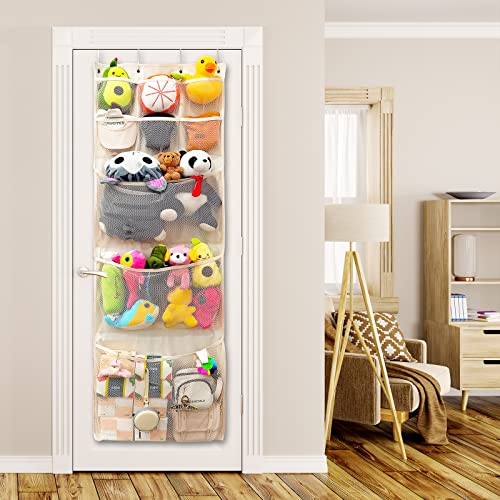 Over The Door Stuffed Animal Storage Organizer with 3 Large & 6 Small Mesh Pockets B936921