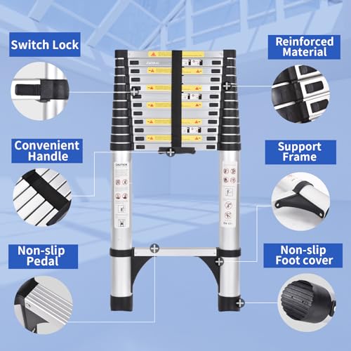 16.5 FT Aluminum Telescoping Ladder with 2 Triangle Stabilizers G9948