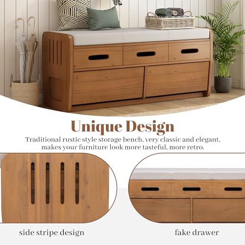 White Wooden Storage Bench with 2 Drawers and Cushion F538366