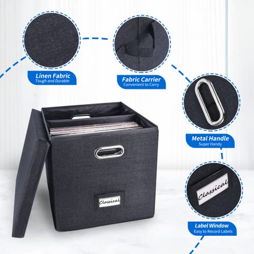Vinyl Record Storage Box with Lid Black G85659