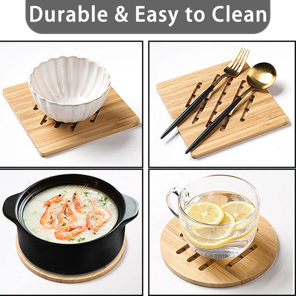 8 Pack Natural Bamboo Trivet Mat Set with 2 Holders Z61238