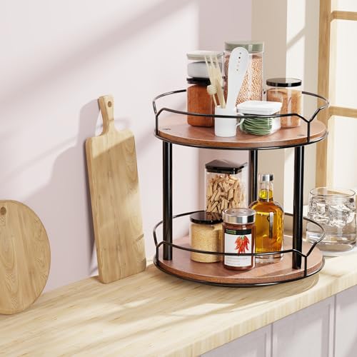 2 Tier 12.4" Wooden Rotating Lazy Susan Organizer I282875