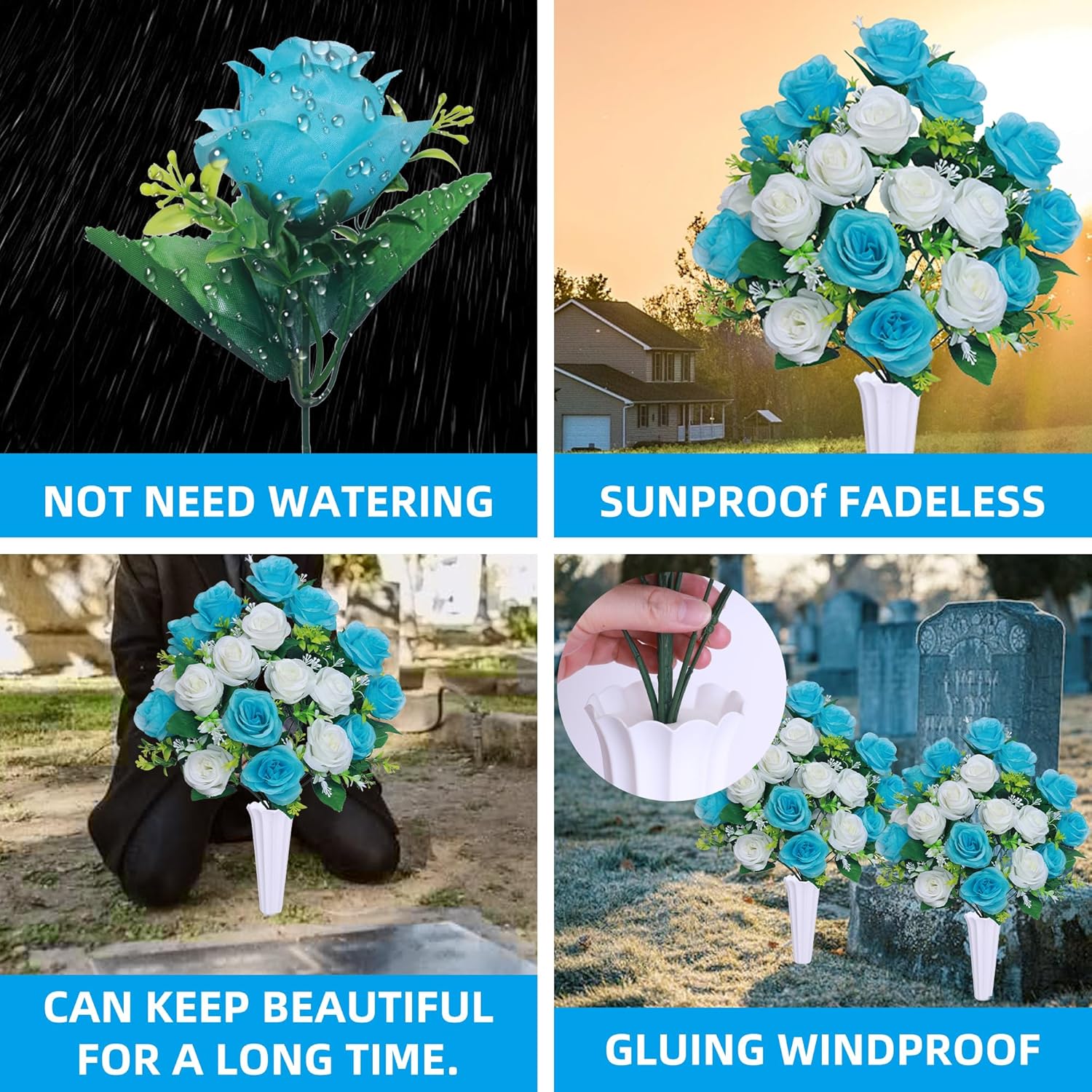 Light Blue Artificial Silk Flower Arrangement with Vase T8327