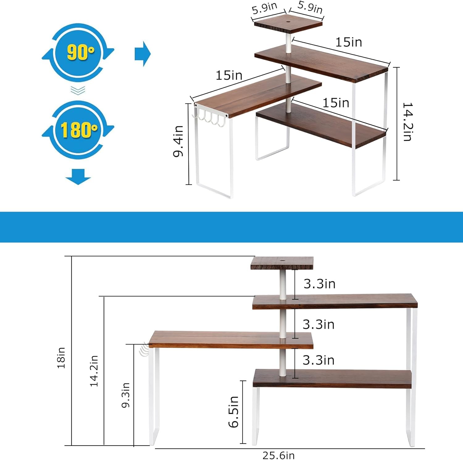 4-Tier Countertop Shelf with Hooks M6558