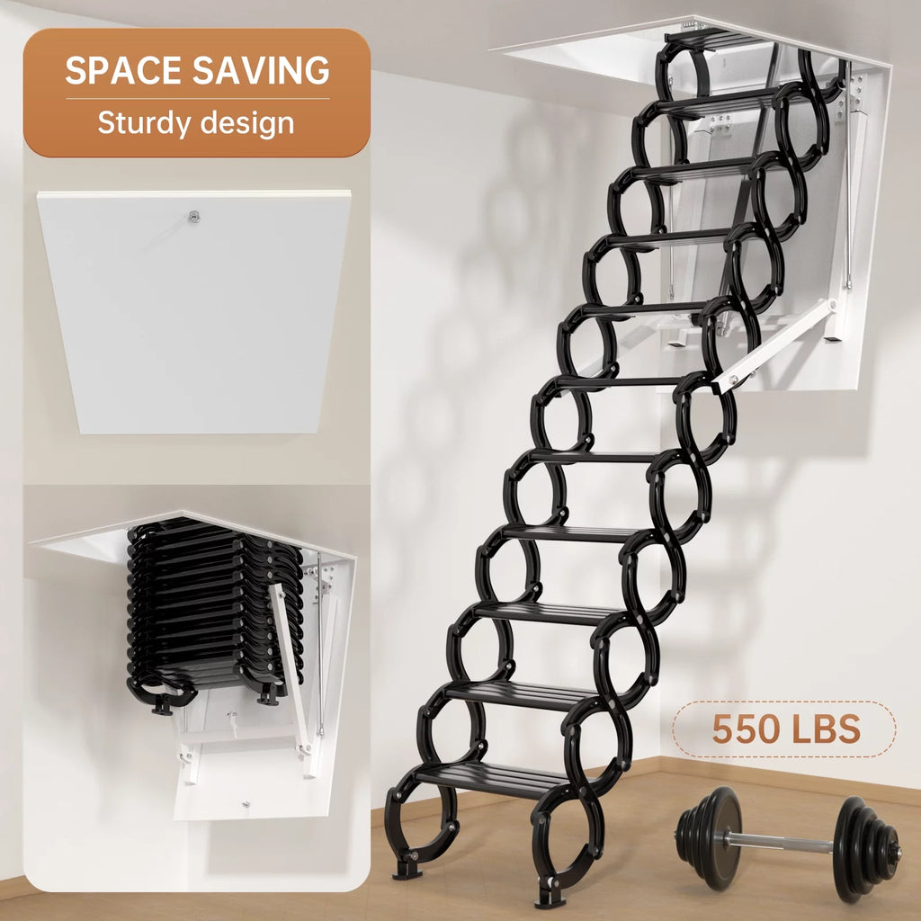 11 Steps Electric Aluminum Folding Ceiling Ladder with Remote N4541