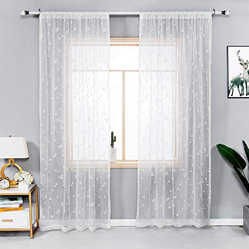 White Taupe 53 x 84 Inch Semi Sheer Voile Curtains V828
