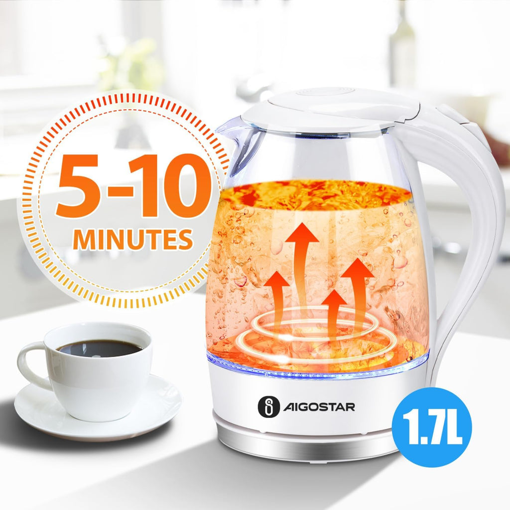 1.7 Liter Electric Kettle with High Borosilicate Glass and 304 Stainless Steel Interior E9304