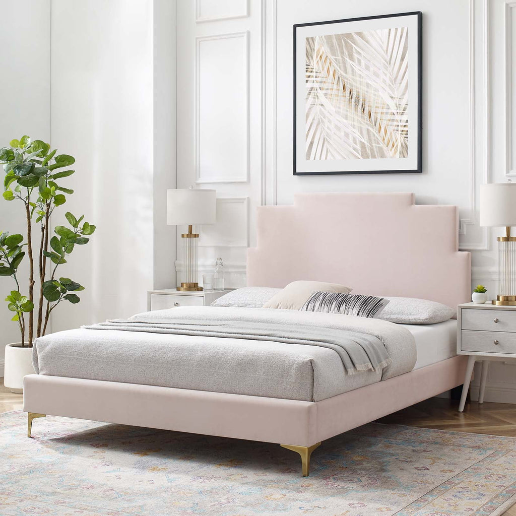 Queen Size Velvet Pink Platform Bed Frame Q8502