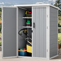 60 Cuft Outdoor Tall Storage Shed with 2 Shelves, Weatherproof Vertical Tool Shed with Floor & Lockable Doors, Double-Wall Plastic Cabinet (Gray) J68129