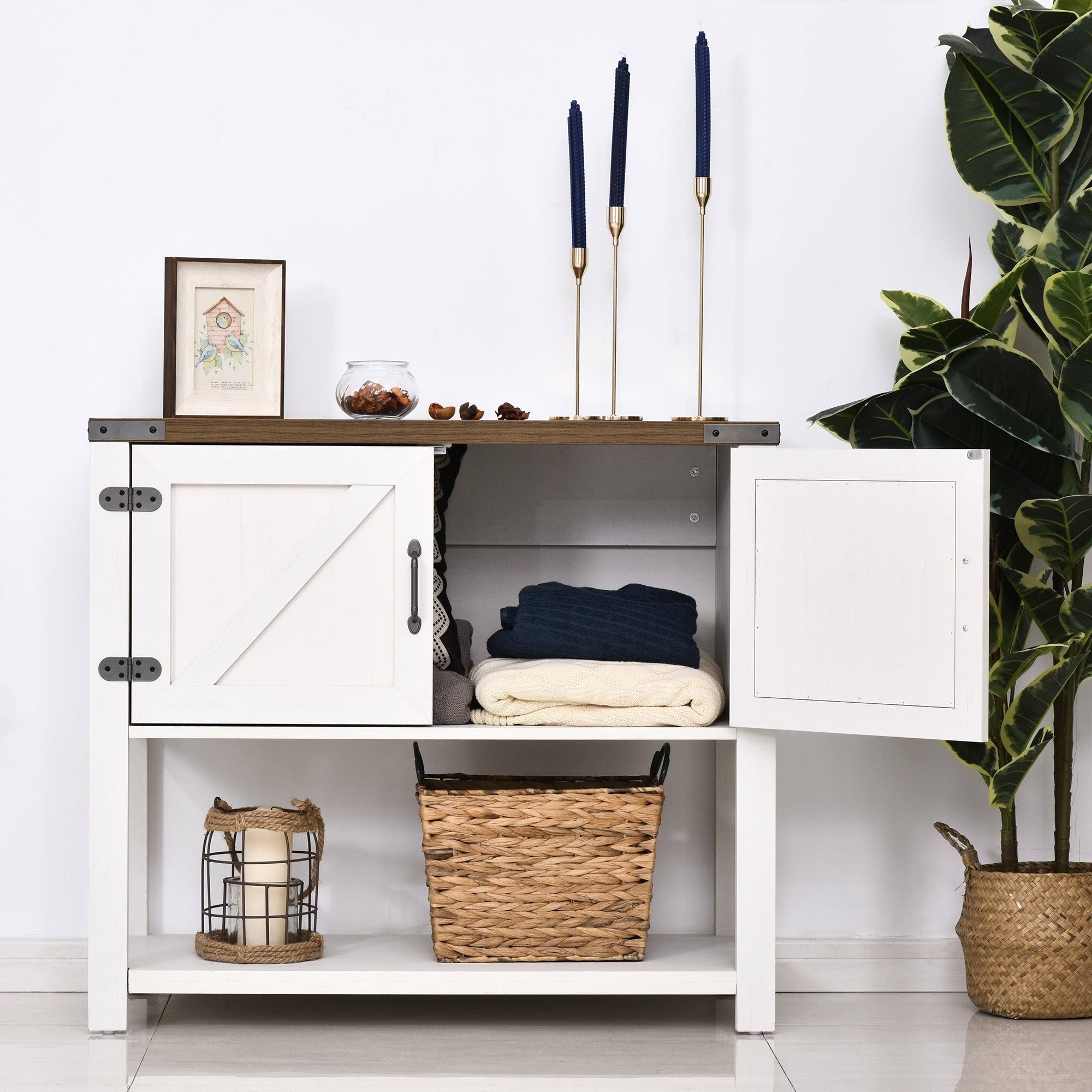 White 2-Door Storage Cabinet with Bottom Shelf Z866