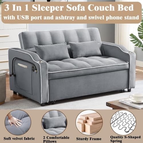 Black Velvet Convertible Sofa Bed with Pull Out Bed N96407