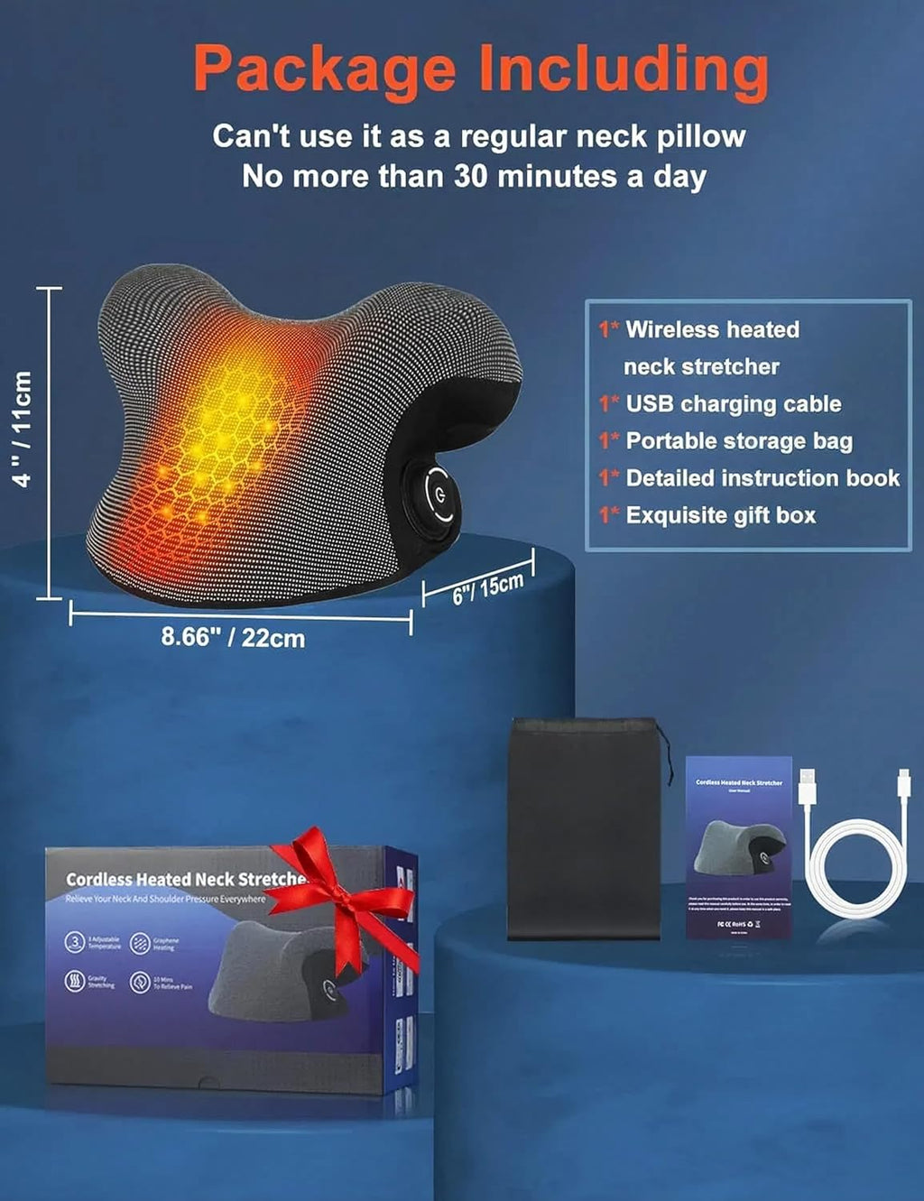 Wireless Cordless Neck Cervical Traction Device with Graphene Heating Pad R3241