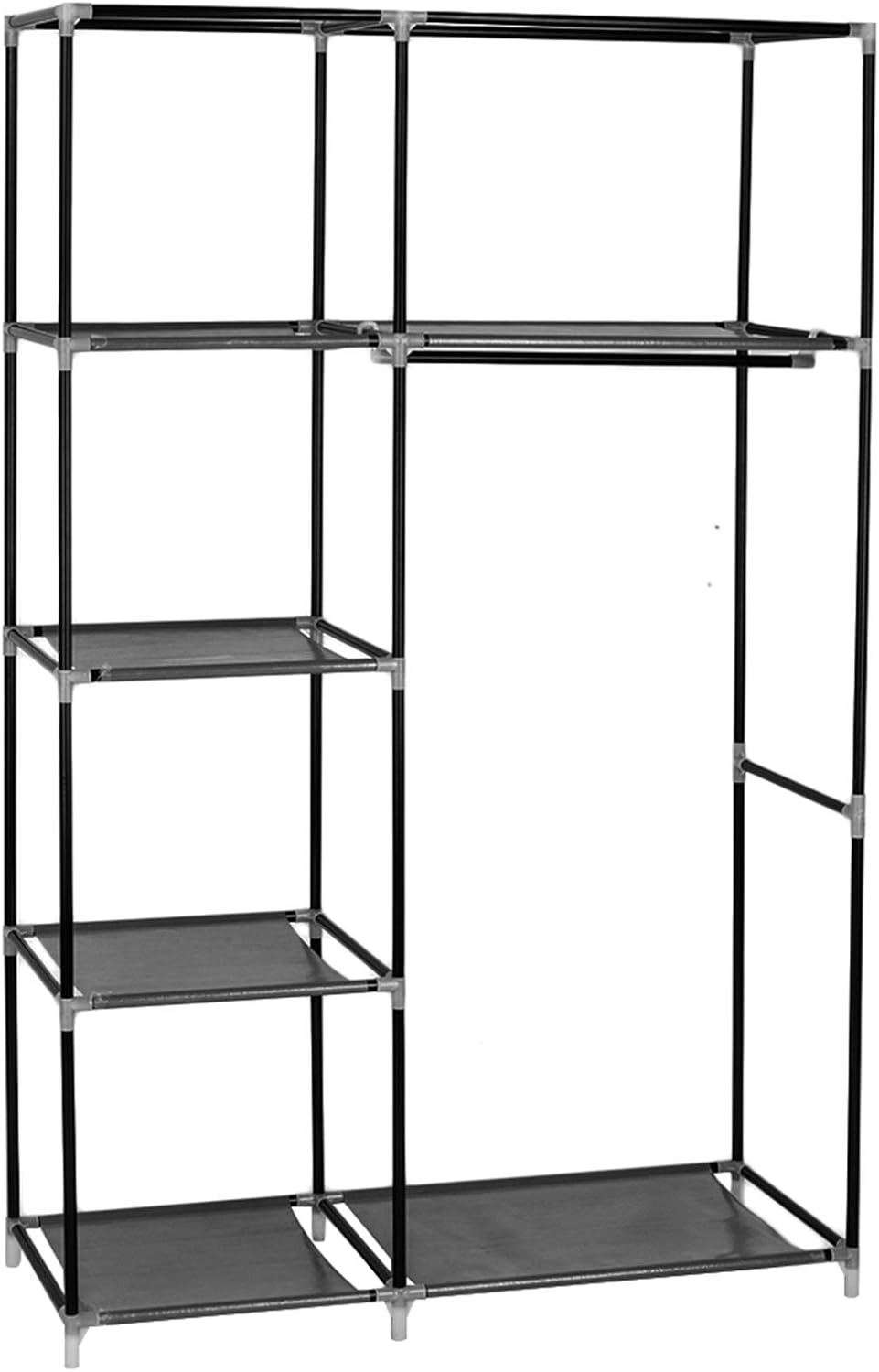 Black Non-Woven Fabric Portable Closet Wardrobe with Shelves and Cover N455394