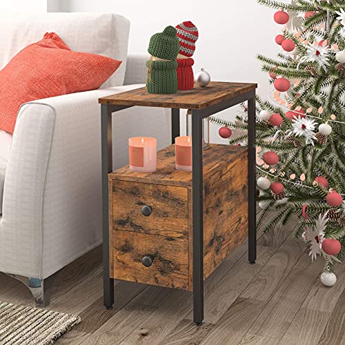 Greige and Black Narrow End Table with Drawer and Open Storage Shelf X5605