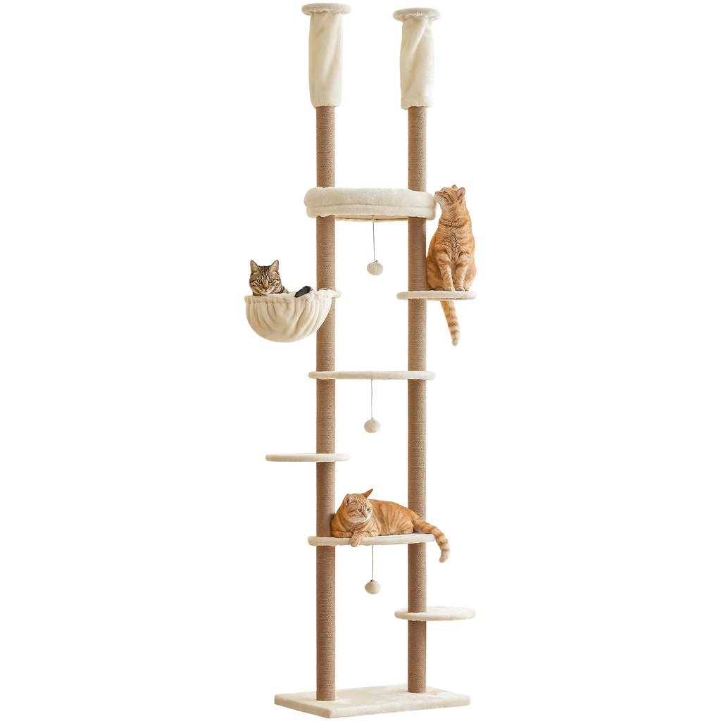 Beige Adjustable Height 7 Tiers Cat Tree with Hammock H683179