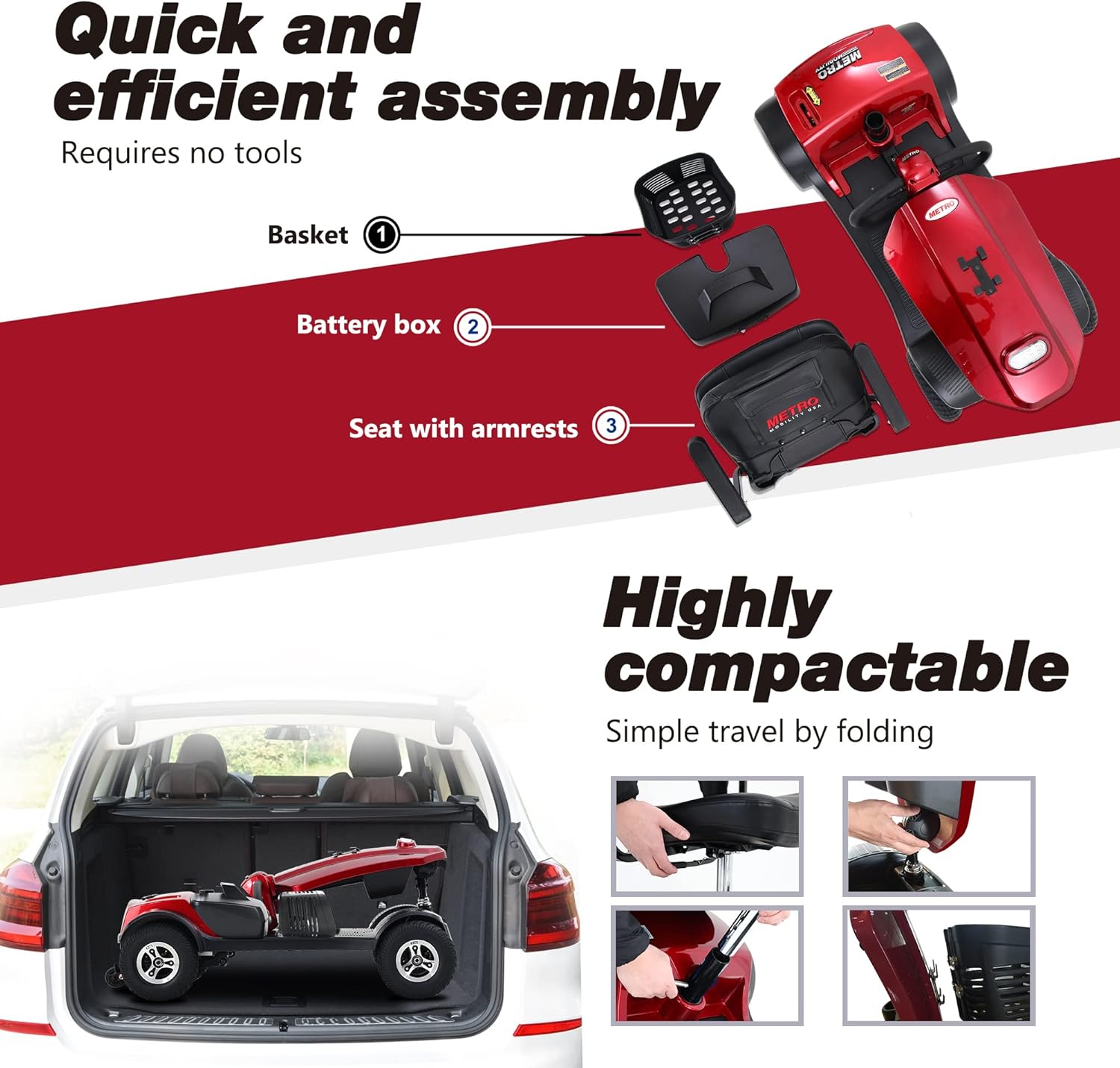 Red 4 Wheel Folding Mobility Scooter I678257