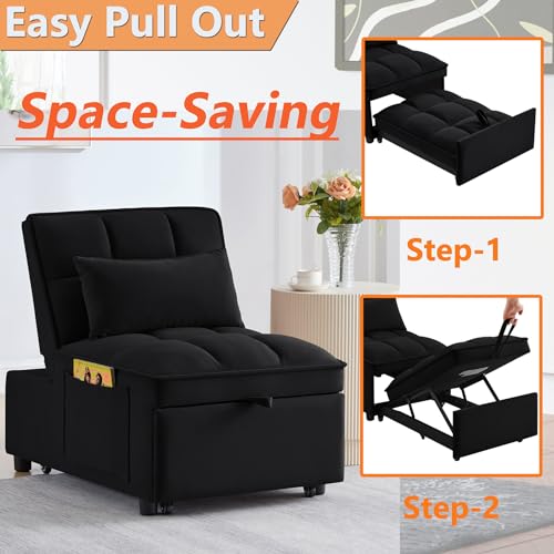 4 in 1 Sleeper Chair with Pullout Sofa Bed, Taupe T635