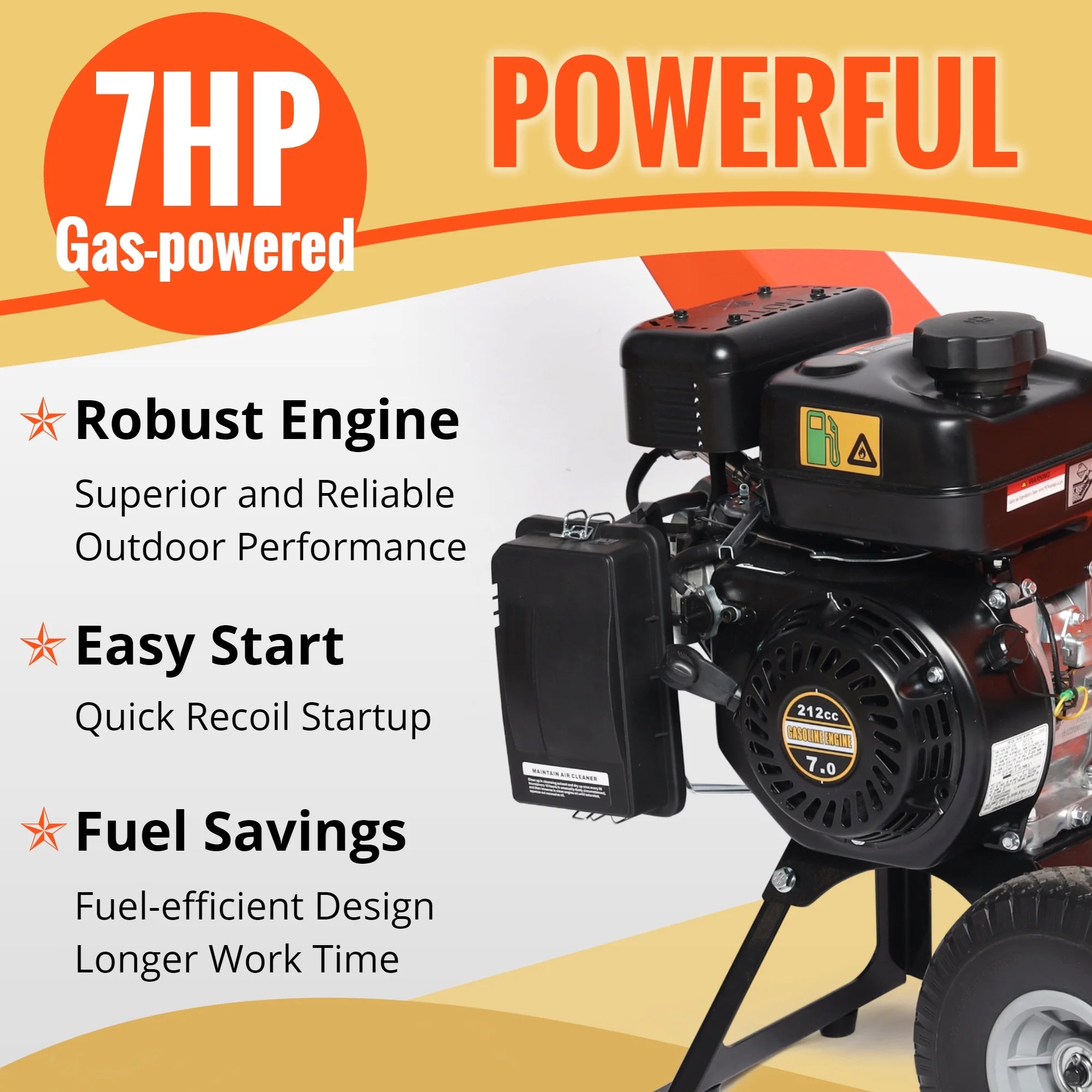 Wood Chipper Shredder Mulcher 7HP Gas Powered 3" Max Capacity E652706