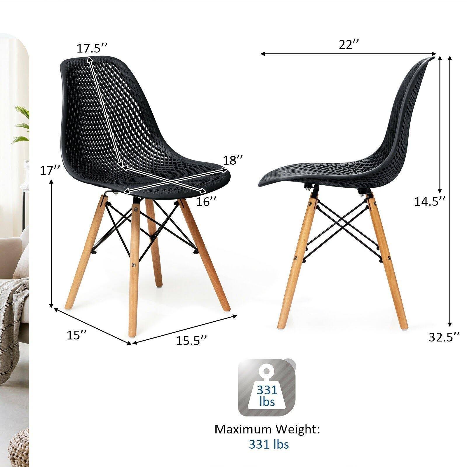 White Plastic Hollow Chair Set with Wood Leg I966