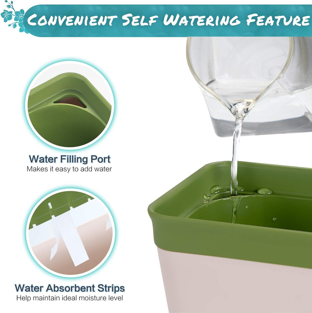 Self-Watering Rectangular Window Herb Planter Box Set of 3 V695