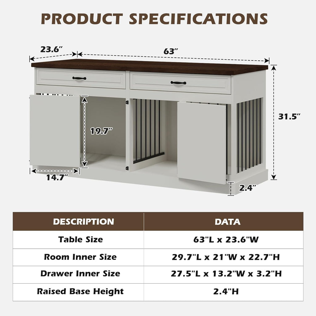 White 2 Drawer Wooden Dog Crate J467
