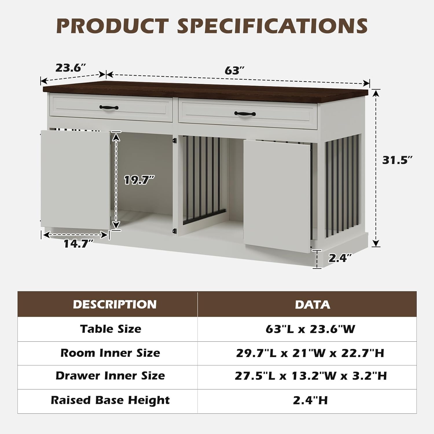 White 2 Drawer Wooden Dog Crate J467