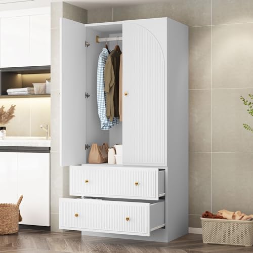 White Freestanding Armoire with 2 Drawers Z5572
